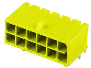 2125281242 - Micro-Fit+ Versa Color Right-Angle Header, Through Hole, 3.00mm Pitch, Dual Row, 12 Circuits, 0.76µm Gold (Au) Plating, Glow-Wire Capable, Yellow