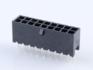 2068321823 - Micro-Fit+ Vertical Header, Through Hole, 3.00mm Pitch, Dual Row, 18 Circuits, 0.76µm Gold (Au) Plating, Glow-Wire Capable, Black, Tape and Reel
