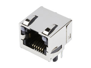 438600017 - Modular Jack, Right-Angle, Low Profile, Inverted, Shielded, Offset Panel  Grounding Tabs, Lightpipes, 6/6