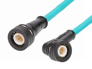 1204061010 - Ultra-Lock 2.0 (M12) Double-Ended Cordset, 4 Poles, D-Coded, Male (Straight) to Male (90°), EtherNet Cat5e TPE Cable, Teal, 5.0m Length