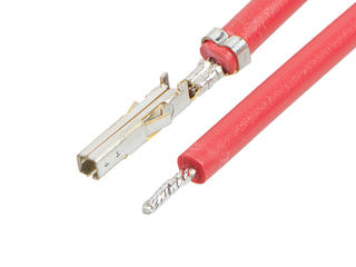 2153412114 - Pre-Crimped Lead Mini-Fit Jr. Female-to-Pigtail, Tin (Sn) Plating, 300.00mm Length, 18 AWG, Red