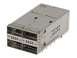 1717222061 - zQuad Small Form Factor Pluggable Plus (zQSFP+) Stacked Integrated 2-by-2 Connector and Cage with Metal EMI Gasket, Gold (Au) Over Nickel Plated, with Internal Heat Sinks