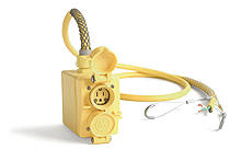 1301380081 - Watertite Multiple Outlet Pendant Box, (2) NEMA 5-20 Duplex with Flip Lids, 4.57m (15.0') Cord Length, 12/3 SOOW Cord, Double Eye Wire Mesh Support Grip