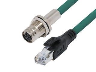 1204061047 - Ultra-Lock 2.0 (M12) Receptacle to RJ-45 Double-Ended Cordset, 4 Poles, D-Coded, Female (Straight) to RJ-45 Male (Straight), EtherNet Cat5e TPU Cable, Teal, 1.0m Length