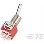 TE Connectivity-2267078-6 Switch Toggle Switch Toggle ON OFF ON SPDT Short Baton Lever PC Pins 20VAC 20VDC 0.4VA PC Mount with Bracket T/R