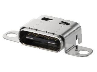2057141001 - Universal Serial Bus (USB) Shielded I/O Receptacle, Type C, Right-Angle, Top Mount, Surface Mount, 0.76µm Gold (Au) Plating, with Screw Hole Cover