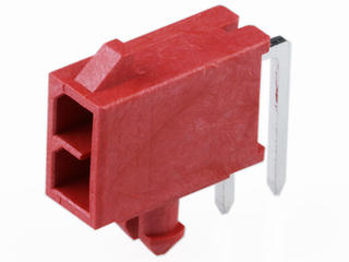 2125280221 - Micro-Fit+ Versa Color Right-Angle Header, Through Hole, 3.00mm Pitch, Dual Row, 2 Circuits, 0.38µm Gold (Au) Plating, Glow-Wire Capable, Red