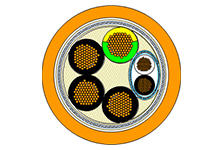 1553111007 - Flamar Power Cable, PVC Jacket, Braided Shielding Overall, 6 Circuits, 4x(4.00mm²) with Green-Yellow Ground + (2x1.50mm² with Braided Shield) /  4x(12 AWG) with Green-Yellow Ground + (2x16 AWG with Braided Shield), 14.00mm (.551") Diameter, 100.0m (328.08') Length, Orange