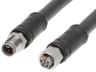 1205010049 - Micro-Change (M12) Double-Ended Cordset, 5 Poles, L-Coded, Female (Straight) to Male (Straight), 14 AWG, Black PUR Cable, 2.0m (6.56') Length