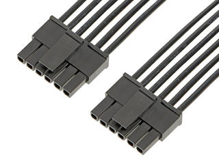 2147501062 - Micro-Fit 3.0 Female-to-Micro-Fit 3.0 Female Off-the-Shelf (OTS) Cable Assembly, Single Row, 300.00mm Length, Tin (Sn) Plating, 6 Circuits, Black