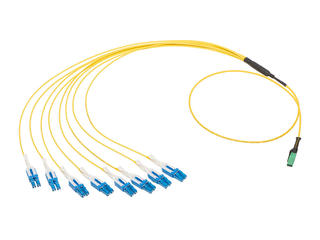 1062920607 - MMC Female-to-(8) LC Duplex Uniboot Male Fiber Optic Breakout Patch Cord, Singlemode, 16 Fiber BIF Plenum Cable, 7.0m Length, Yellow Cable