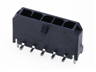 2189890530 - Micro-Fit+ Vertical Header, Surface Mount, 3.00mm Pitch, Single Row, 5 Circuits, Matte Tin (Sn) Plating, Glow-Wire Capable, Press Clip, Black