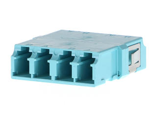 1061233300 - LC/UPC Adapter, Quad, Multimode, Aqua Body, Ceramic Alignment Sleeve, Small Flange, Snap Mount, Metal Mounting Plate, SC Duplex Footprint
