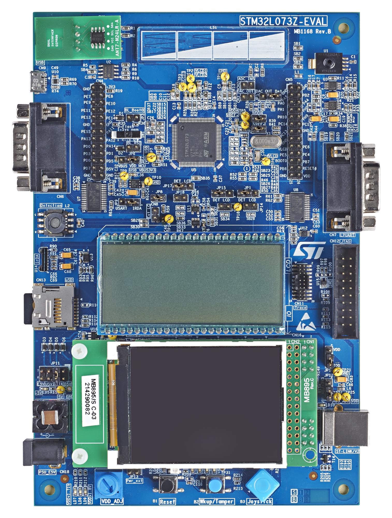 Evaluation Board, STM32L073VZ MCU, 2.8 " Colour LCD-TFT, ST-LINK USB connector"