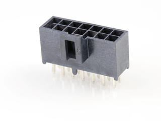 1053101214 - Nano-Fit Vertical Header, Through Hole, 2.50mm Pitch, Dual Row, 14 Circuits, with Kinked Pins, 0.38µm Gold (Au) Plating, Black, Glow-Wire Capable, Tray