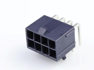 1724480008 - Mini-Fit Jr. Header, Dual Row, Right-Angle, with Snap-in Plastic Peg PCB  Lock, 8 Circuits, PA Polyamide Nylon 6/6 94V-2, Tin (Sn) Plating, Glow-Wire Capable