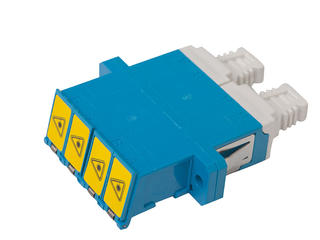 1061230200 - LC/UPC Adapter, Quad, Singlemode, Blue Body, Ceramic Alignment Sleeve, with Flange, Snap and Screw Mount, Metal Mounting Plate, One Side Plastic Shutter, SC Duplex Footprint