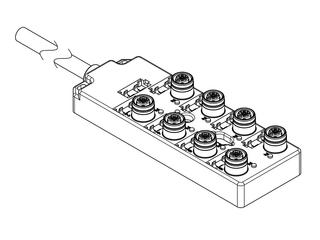 1202510004 - MPIS Ultra-Lock (M12) Passive Junction Box, Top-Mount, 8 Ports / 4 Poles, PNP Sensor LED Indicators, 5.0m Length, Single IO Per Port