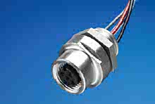 1200110238 - Micro-Change (M12) Receptacle, 5 Poles, M16x1.5 Mounting Threads, Female (Straight), PCB Pins