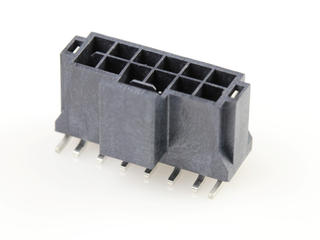 1054291112 - Nano-Fit Vertical Header, Surface Mount, 2.50mm Pitch, Dual Row,12 Circuits, 0.76µm Tin (Sn) Plating, Black, Glow-Wire Capable