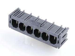 1720430605 - Super Sabre Right-Angle Header, 6 Circuit, Long Solder Tail without Board Lock, Complies with UL1977 Finger Proof Standards, Glow-Wire Capable