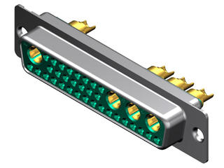 1731071418 - FCT Mixed Layout D-Sub Connector, Female, Straight, Solder Cup, Gold Plating, Tin-plated Shell, 36 Circuits Loaded (4 High Power, 32 Signal), Green Insulator