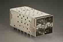 760455001 - Small Form-factor Pluggable Plus (SFP+) Stacked 2-by-2 Multi-Port Connector with 4 Lightpipe Ports, EMI Metal Gasket, 80 Circuits, Tin (Sn) Tails