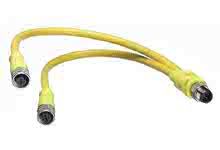 1200680200 - Micro-Change (M12) In-Line Splitter, 4 Pole, 1 x 4-Pole Male (Straight)to 2 x 3-Pole Female (90°), 1.0m Length, PVC Cable