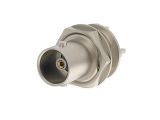 731714420 - BNC Jack, Straight, Bulkhead Receptacle, PCB, Through Hole, Brass Body, Nickel (Ni) Plated, Tray, 75 Ohms