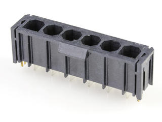 1720420606 - Super Sabre Vertical Header, 6 Circuit, Long Solder Tail with Board Lock, Complies with UL1977 Finger Proof Standards, Glow-Wire Capable