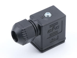 1212020010 - mPm DIN Valve Connector, Form B-11mm, External Thread, 2 Pole Plus Ground Terminal, 250V AC/DC, Black, Integrated Nitrile Gasket, UL94-V0 Rated, Bulk Pack, Unmounted