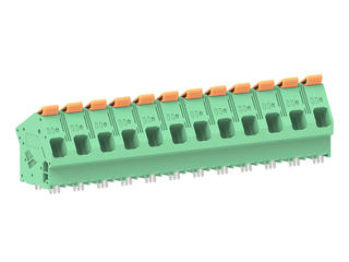 2249330012 - 15.00mm Pitch Lever Activated Fixed Mount PCB Terminal Block, 35° Wire Entry, Bussed Terminals, 12 Circuits