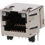 Molex-0438600010 Connector Telephone and Telecom Conn RJ-45 F 8 POS 1.02mm Solder RA Thru-Hole 8 Terminal 1 Port Modular Jack 8/8, RJ45 Cat 3 Tray