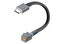 1004364011 - Nano-Pitch I/O Straight-to-iPass+ HD Mini SAS Straight Cable Assembly, 4x, 38 Circuits, 34 AWG, with Latches, 0.30m Length