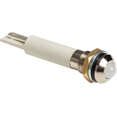 Bivar-MPC8-2WD12V Panel Mount Indicators IP54 Rated Sealed Panel Mount Indicators, M8 Nut and Spring Lock Washer, 12V, White Housing, White LED, 5mm White Diffused Tinted Lens with 2.6mm Dome Protrusion