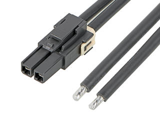 2164011023 - Mega-Fit Female-to-Pigtail Off-the-Shelf (OTS) Cable Assembly, Single Row, 600.00mm Length, Tin Plated, 2 Circuits, Black
