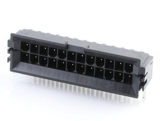 438100099 - Mini-Fit BMI Header, Dual Row, Right-Angle, for 3.18mm PCB, 24 Circuits,  Tin (Sn) Plating, 260C Wave Solderable, with Retention Clip