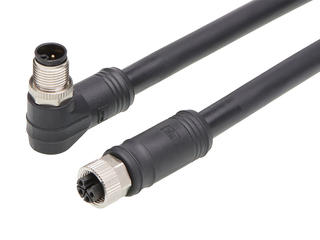 1205010248 - Micro-Change (M12) Double-Ended Cordset, 4 Poles, L-Coded, Female (Straight) to Male (90°), 16 AWG, Black TPU WSOR Cable, 0.5m (1.64') Length
