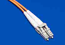 1060257458 - LC Duplex Connector, Singlemode, 126µm Ceramic Ferrule, 2.00mm Duplex Cable, 1.60mm Zipcord, Blue Housing, Beige 90° Boot, No Logo