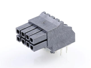 447640803 - Micro-Fit BMI Receptacle Header, Dual Row, Right-Angle, with Press-fit Plastic Pegs, 0.80µm Gold (Au) Selective, 8 Circuits