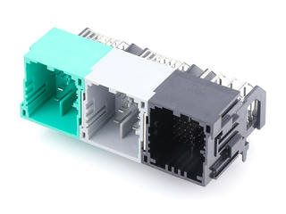 2005063003 - stAK50h 3 Bay Right-Angle Hybrid Header, 82 Circuits, Bay 1: 25 Circuits/Key 1/Green; Bay 2: 25 Circuits/Key 2/Gray; Bay 3: 32 Circuits/Key 1/Black; Tube