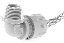 1300990082 - MAX-LOC Strain Relief Cord-Sealing Grip, 1/2" NPT, 90° Angle Male, Cable  Diameter 9.53-11.10mm (.375-.437"), Stainless Steel Mesh