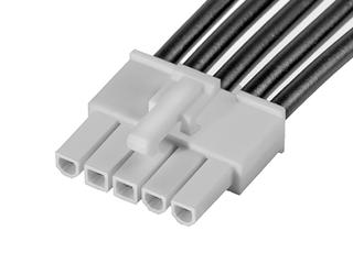 2153212052 - Mini-Fit Jr. Female-to-Pigtail Off-the-Shelf (OTS) Cable Assembly, Single Row, 300.00mm Length, Gold (Au) Plating, 5 Circuits, Black