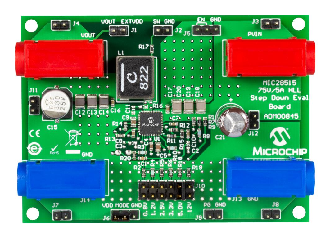 Evaluation Board, MIC28515 5A Switching Regulator, Integrated FET, 4.5V - 75V Input Voltage