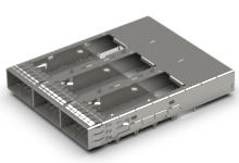 2033693254 - QSFP-DD Cage Assembly, 1-by-3, Open Top, Spring Fingers, One Rear Leg, with Press-Fit Pins, Robust