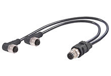 1200688192 - Micro-Change (M12) In-Line Splitter with Knurled Hexnuts, 4 Pole, 1 x 4-Pole Male (Straight) to 2 x 3-Pole Female (90°), WSOR Cable, 5.0m (16.40') Length 1200688192 - Micro-Change (M12) In-Line Splitter with Knurled Hexnuts, 4 Pole, 1 x 4-Pole Male (Straight) to 2 x 3-Pole Female (90°), WSOR Cable, 5.0m (16.40') Length