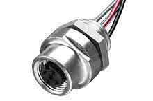 1200740122 - Micro-Change (1/2" - 20 UNF) US Dual Keyway Receptacle, 4 Poles, 1/4" -18 NPT Mounting Threads, Female (Straight) to 22 AWG PVC Leads, 0.305m (1.0') Length