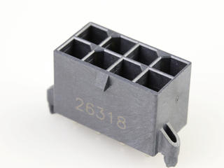 1720651008 - Mega-Fit Vertical Header, Through Hole, 5.70mm Pitch, Dual Row, 8 Circuits, 0.76µm Gold (Au) Plating, Glow-Wire Capable, Black