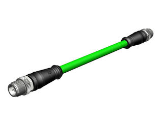 1203410944 - Micro-Change (M12) CAT6A Double-Ended Cordset, 8 Poles, X-Coded, Male (Straight) to Male (Straight), 26 AWG, Green Teal Shielded TPE Cable, 18.0m (59.06') Length