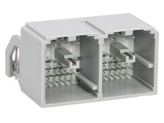 1600132041 - stAK50h 2 Bay Infotainment Hybrid Header, 56 Circuits, Bay A: 28 Circuit/Key 4; Bay B: 28 Circuit/Key 1; 2.10mm PC Tail Length, Gray, Tray